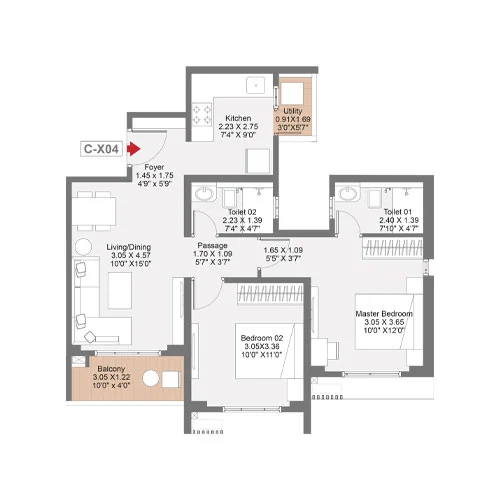 Godrej Evergreen Square Hinjewadi 2BHK Floor Plan Image